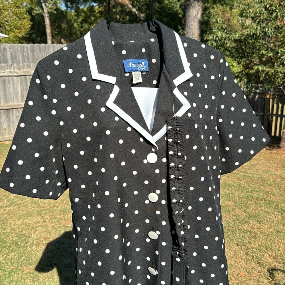 NOS Vintage Black White Polka Dot Dress 14 Washable USA Made